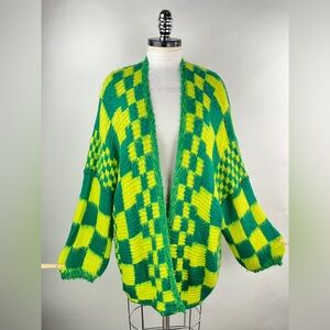 💚 2954. Oversized Checkered Open Front Cardigan